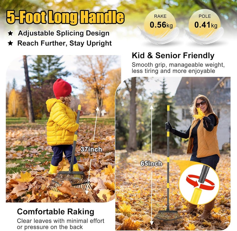 Lilyvane Garden Rake for Leaves: 18” Wide Metal Leaf Rake, 65” Long Adjustable Handle, Heavy Duty 25 Teeth, Fast Kids Women Large Lawn Yard Garden Leaf Cleanup Gardening Rakes: Grass,Debris,Pine Needles Pick - Image 3